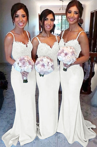 Ivory Sweetheart Satin Bridesmaid Dresses With Lace