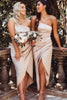 Load image into Gallery viewer, Asymmetrical One-Shoulder Satin Bridesmaid Dress With Split Pleated