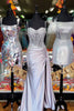 Load image into Gallery viewer, Silver Mermaid Long Pleated Corset Prom Dress with Slit