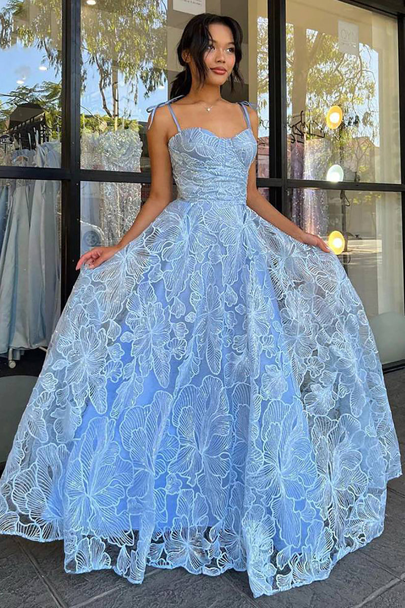 Load image into Gallery viewer, A Line Blue Spaghetti Straps Prom Dress