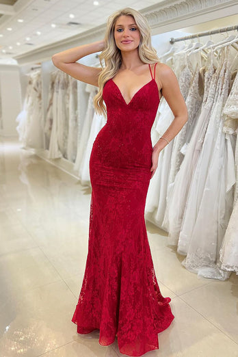 Appliques Red Mermaid Long Prom Dress