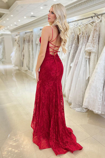 Appliques Red Mermaid Long Prom Dress