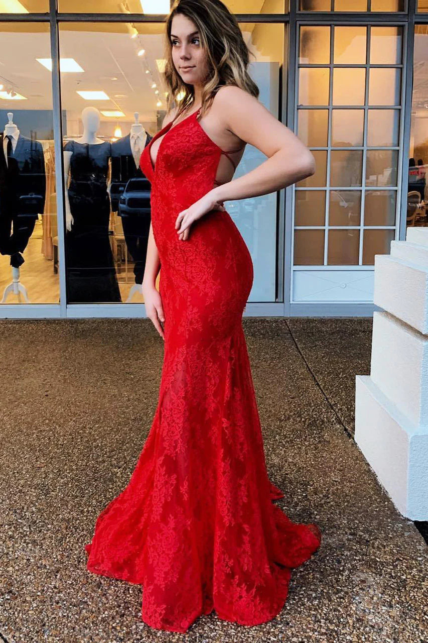 Appliques Red Mermaid Long Prom Dress