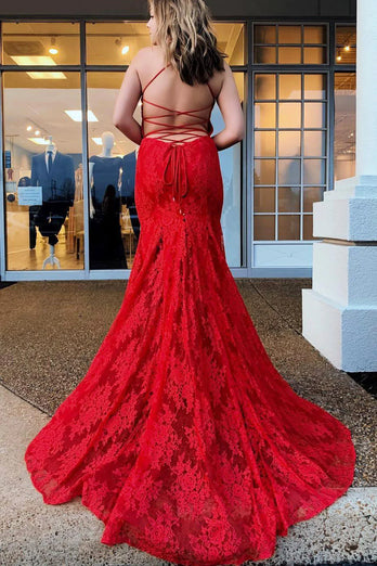 Appliques Red Mermaid Long Prom Dress