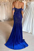 Load image into Gallery viewer, Royal Blue Beaded Corset Mermaid Prom Dress with Slit