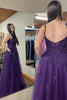 Load image into Gallery viewer, Tulle Grape Sequins A Line V Neck Prom Dress with Slit