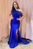 Load image into Gallery viewer, Mermaid Royal Blue One Shoulder Prom Dress with Feathers