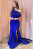 Load image into Gallery viewer, Mermaid Royal Blue One Shoulder Prom Dress with Feathers