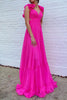 Load image into Gallery viewer, Hot Pink Flowers Tulle A Line V Neck Long Prom Dress