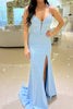 Load image into Gallery viewer, Light Blue Mermaid V Neck Beaded Prom Dress with Slit