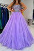 Load image into Gallery viewer, Purple Tulle Appliques A Line Prom Dress