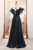 Load image into Gallery viewer, Black Spaghetti Straps A-Line Sequin Prom Dress With Feather