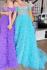 Load image into Gallery viewer, Blue Corset Off the Shoulder Long Prom Dress with Features