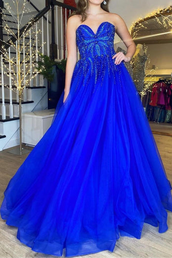 Royal Blue Tulle Sweetheart Appliques Prom Dress