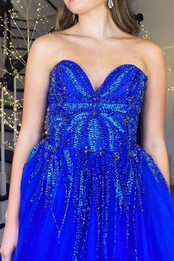 Royal Blue Tulle Sweetheart Appliques Prom Dress