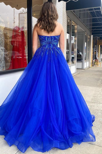 Royal Blue Tulle Sweetheart Appliques Prom Dress