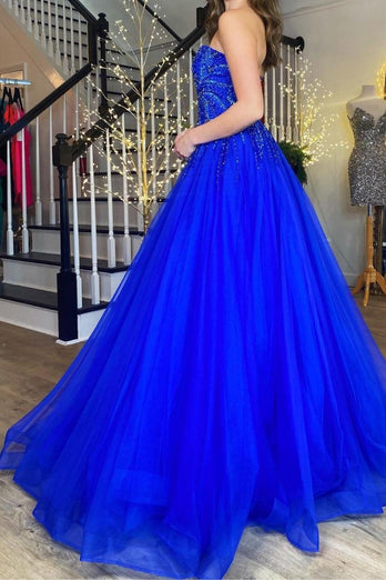 Royal Blue Tulle Sweetheart Appliques Prom Dress