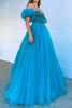 Load image into Gallery viewer, Peacock Green Corset Off the Shoulder A Line Tulle Prom Dress