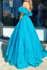 Load image into Gallery viewer, Peacock Green Corset Off the Shoulder A Line Tulle Prom Dress