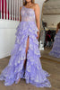 Load image into Gallery viewer, Light Purple Tiered Corset Appliques One Shoulder Prom Dress with Slit