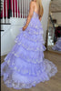 Load image into Gallery viewer, Light Purple Tiered Corset Appliques One Shoulder Prom Dress with Slit