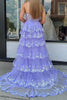 Load image into Gallery viewer, Light Purple Tiered Corset Appliques One Shoulder Prom Dress with Slit