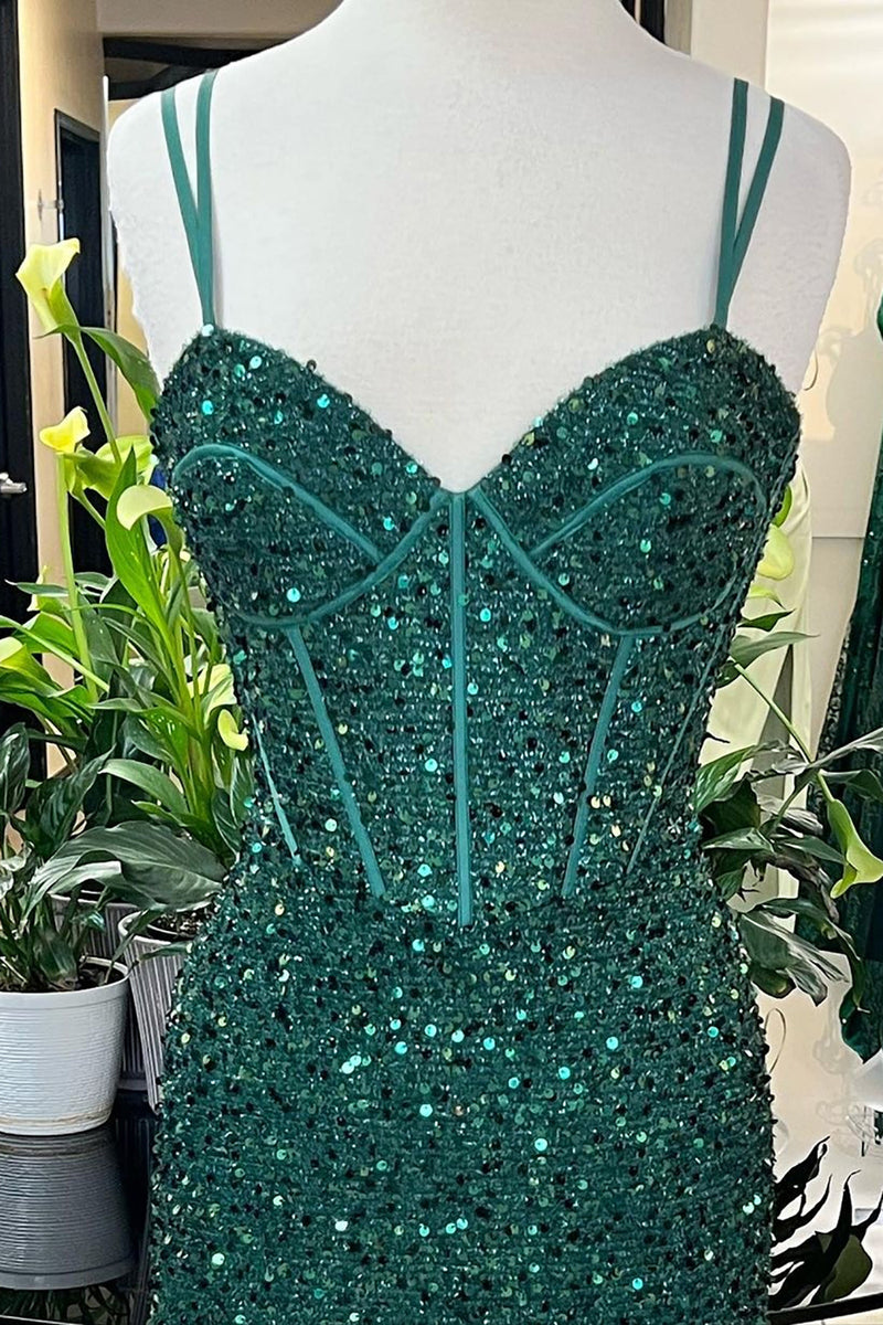 Load image into Gallery viewer, Sequins Corset Dark Green Mermaid Prom Dress