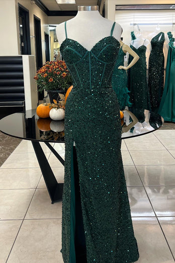 Sequins Corset Dark Green Mermaid Prom Dress