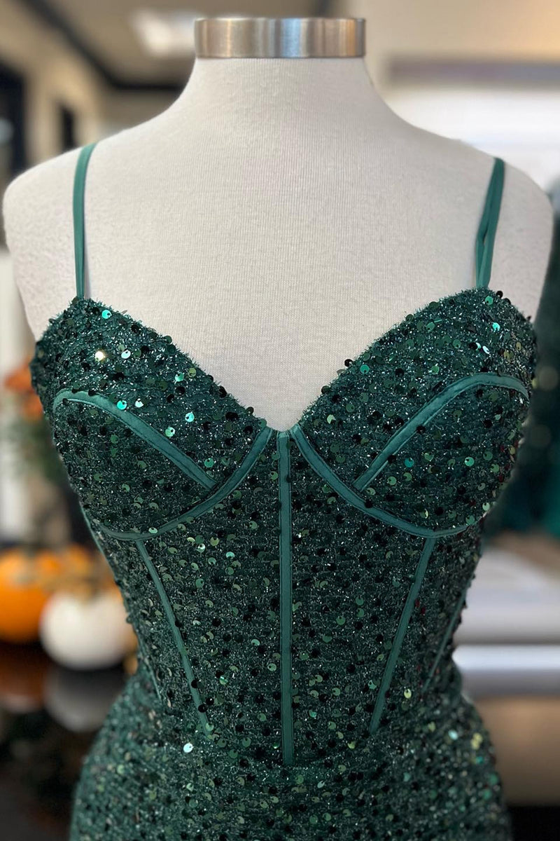 Load image into Gallery viewer, Sequins Corset Dark Green Mermaid Prom Dress