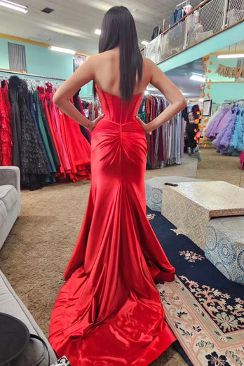 Corset Hollow-out Strapless Mermaid Prom Dress with Slit