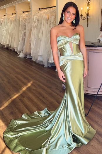 Corset Hollow-out Strapless Mermaid Prom Dress with Slit