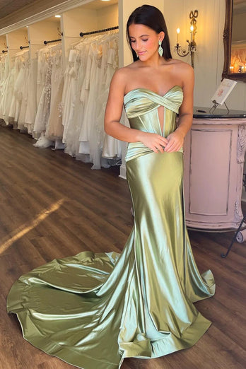 Corset Hollow-out Strapless Mermaid Prom Dress with Slit