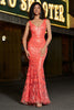 Load image into Gallery viewer, Coral Sparkly Mermaid Long Prom Dress with Sequins