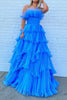 Load image into Gallery viewer, Tiered Tulle Pleated White A Line Strapless Prom Dress