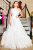 Load image into Gallery viewer, Tiered Tulle Pleated White A Line Strapless Prom Dress