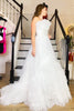 Load image into Gallery viewer, Tiered Tulle Pleated White A Line Strapless Prom Dress