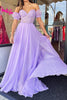 Load image into Gallery viewer, Tulle Light Purple Corset Pleated Removable Sleeves Prom Dress