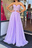 Load image into Gallery viewer, Tulle Light Purple Corset Pleated Removable Sleeves Prom Dress