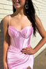 Load image into Gallery viewer, Pink Corset Pleated Mermaid Prom Dress with Slit