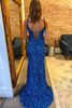 Load image into Gallery viewer, Royal Blue Sequins Sparkly Mermaid Prom Dress with Slit