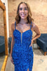 Load image into Gallery viewer, Royal Blue Sequins Sparkly Mermaid Prom Dress with Slit