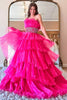 Load image into Gallery viewer, Tiered Tulle Hot Pink Pleated Prom Dress