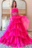 Load image into Gallery viewer, Tiered Tulle Hot Pink Pleated Prom Dress