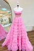 Load image into Gallery viewer, Tulle Pink Corset Strapless Sparkly Long Prom Dress