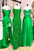 Load image into Gallery viewer, Sequins Sparkly Green Mermaid Square Neck Prom Dress with Slit