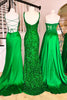 Load image into Gallery viewer, Sequins Sparkly Green Mermaid Square Neck Prom Dress with Slit