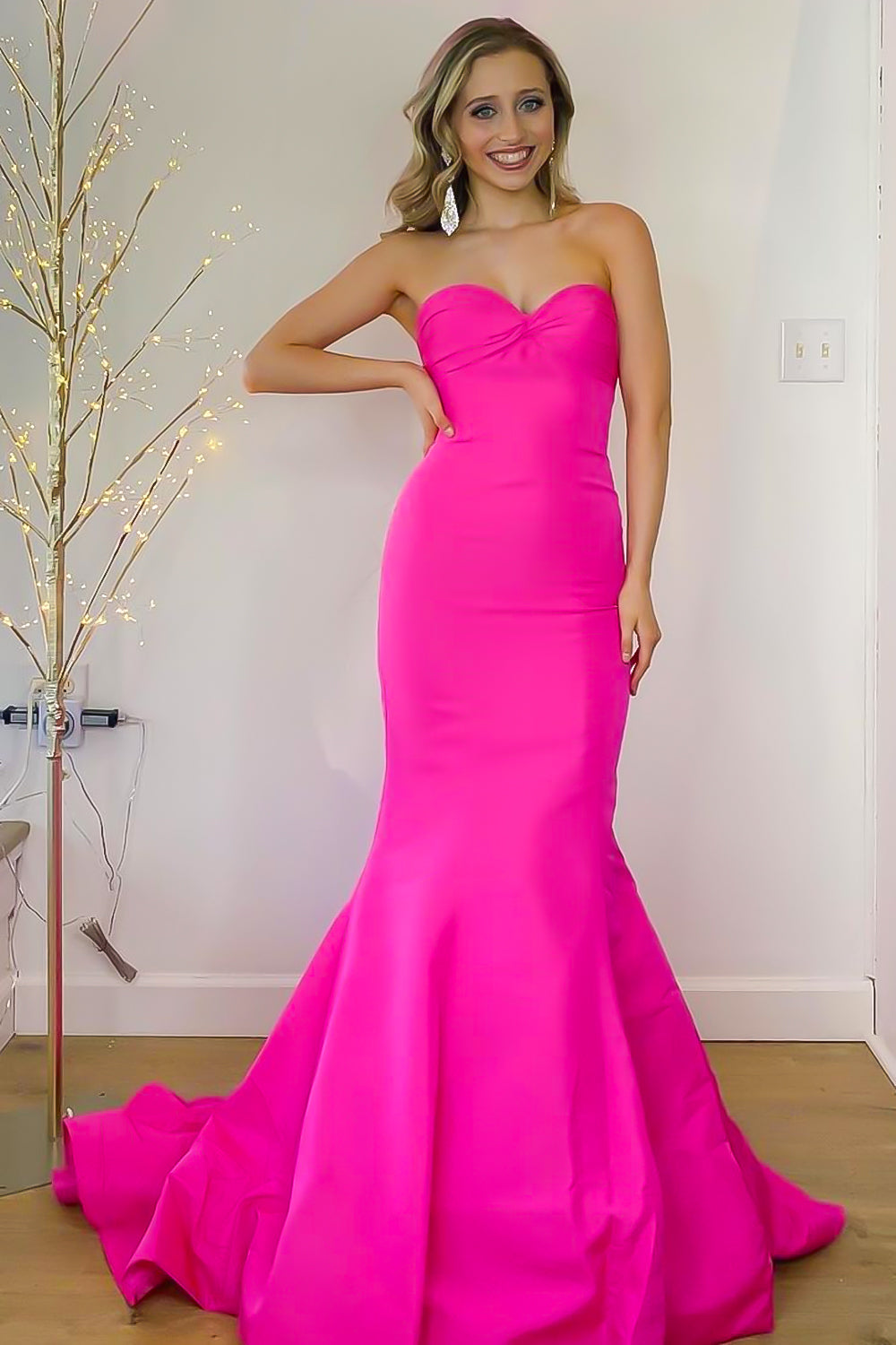 Mermaid Strapless Hot Pink Long Prom Dress