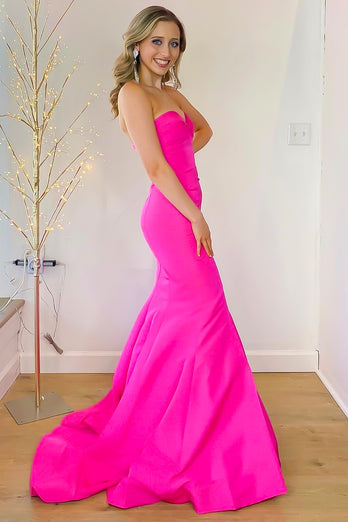 Mermaid Strapless Hot Pink Long Prom Dress