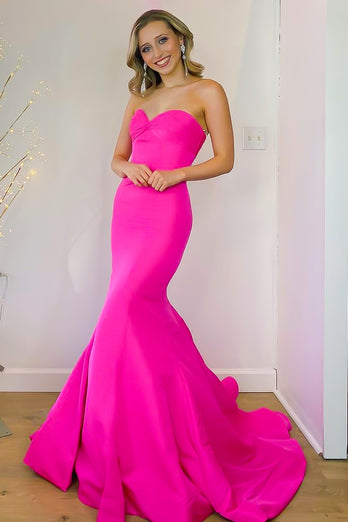 Mermaid Strapless Hot Pink Long Prom Dress