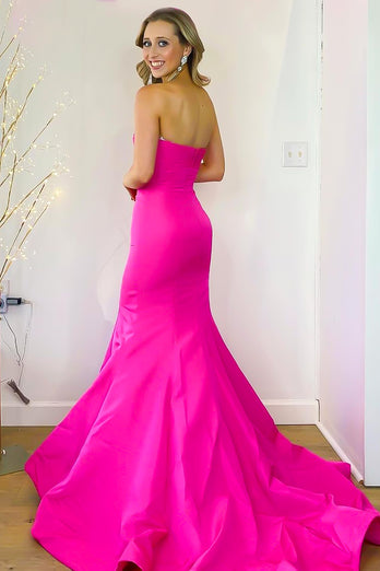 Mermaid Strapless Hot Pink Long Prom Dress